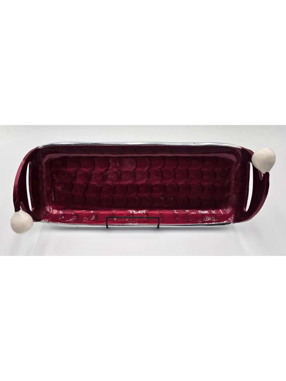 Handcrafted Ceramic & Metal Holiday Serving Tray W/Santa Hat Handles Xmas Decor